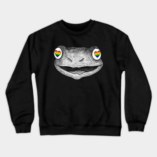 Black and White Rainbow Heart Eyed Frog Face Crewneck Sweatshirt